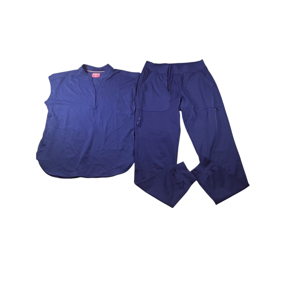 Ava Therese by Zavate Navy Blue Scrub Set Sleeveless Top & Jogger Pants S Tall